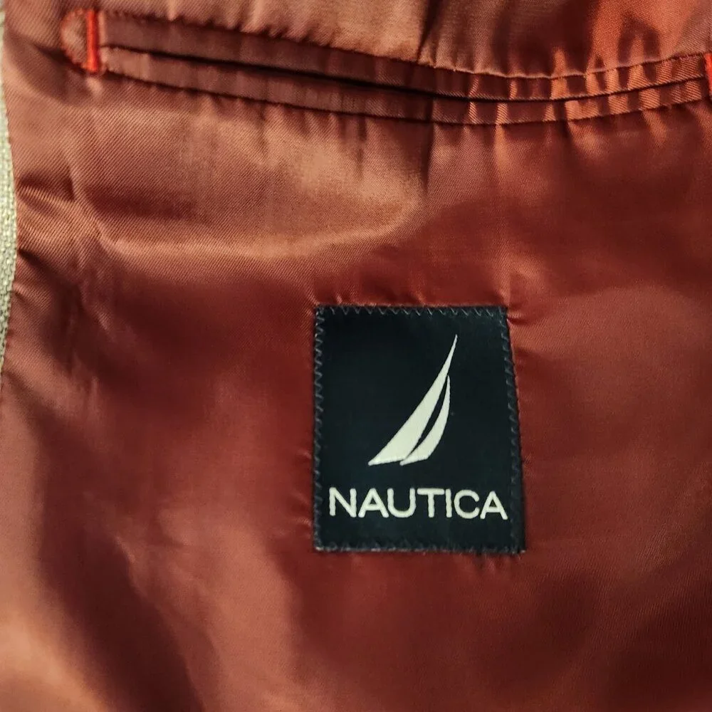 Mens Nautica Suit‎ Jacket Blazer Beach Sand Tan 2 Button 42L Single Breasted